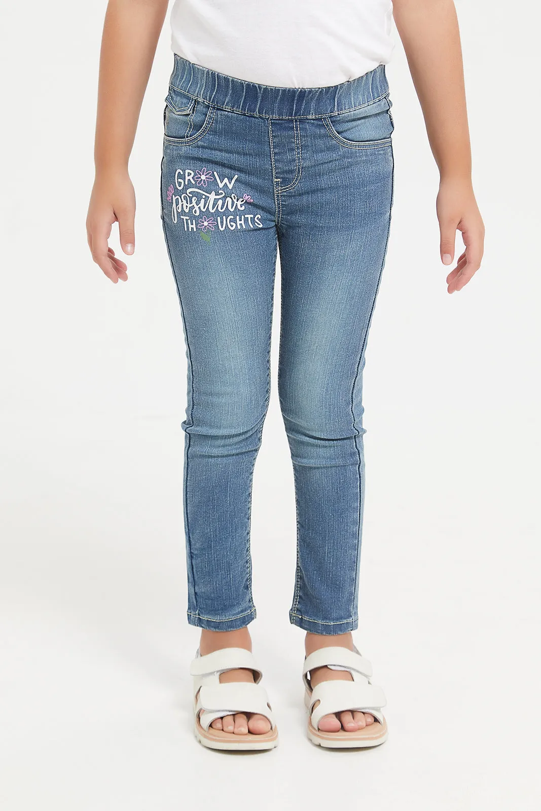 Girls Blue Printed Jeggings