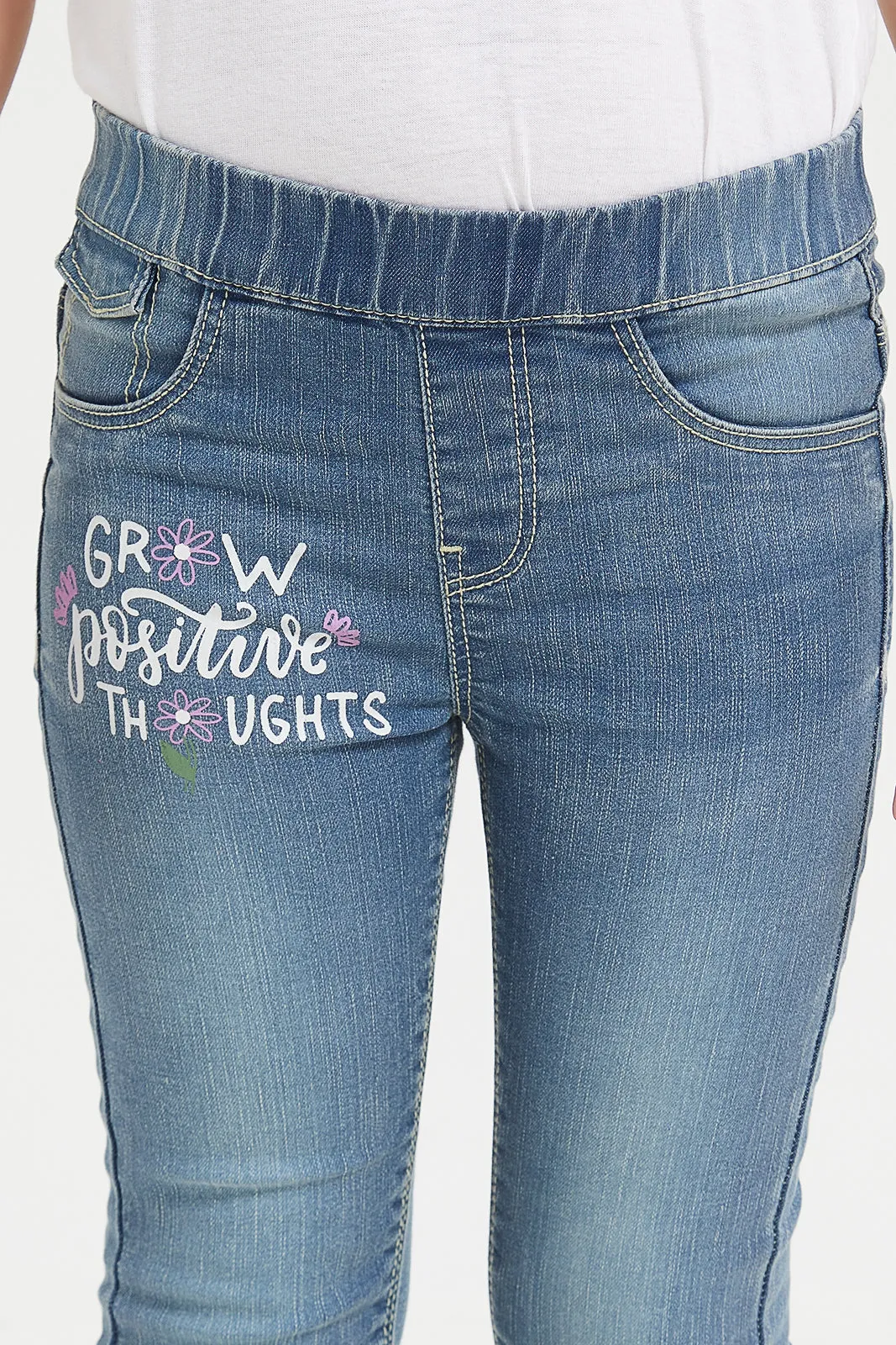 Girls Blue Printed Jeggings