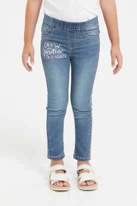 Girls Blue Printed Jeggings