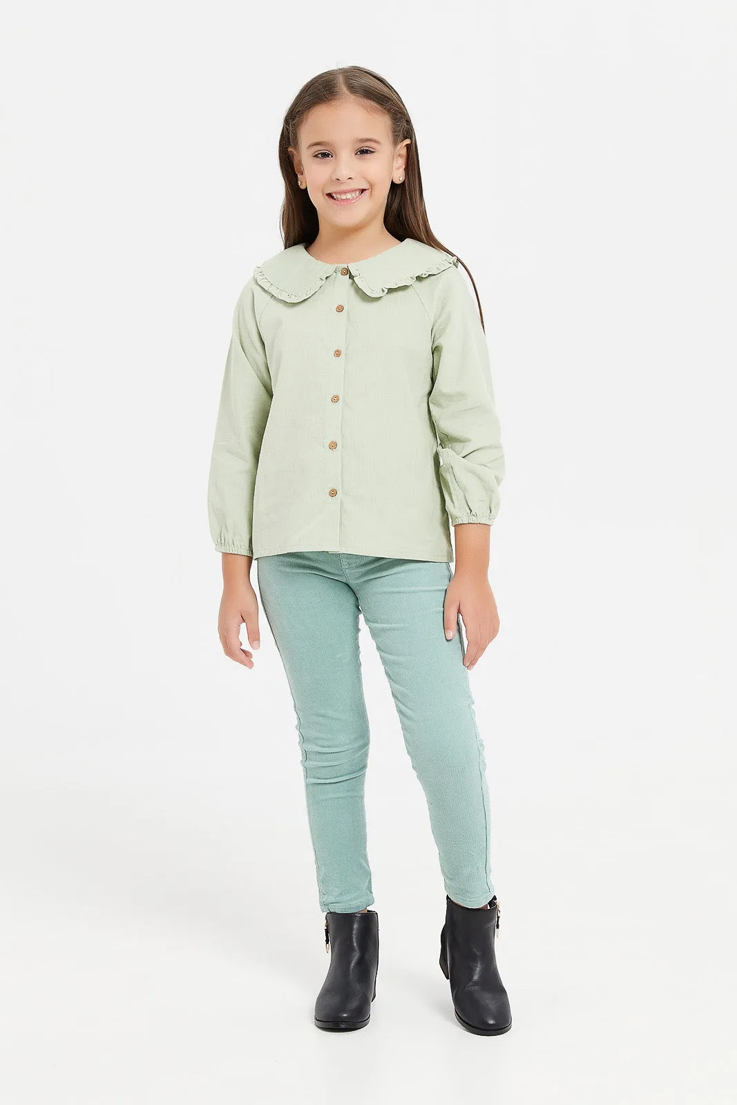 Girls Mint Ribbed Jeggings