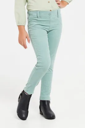 Girls Mint Ribbed Jeggings