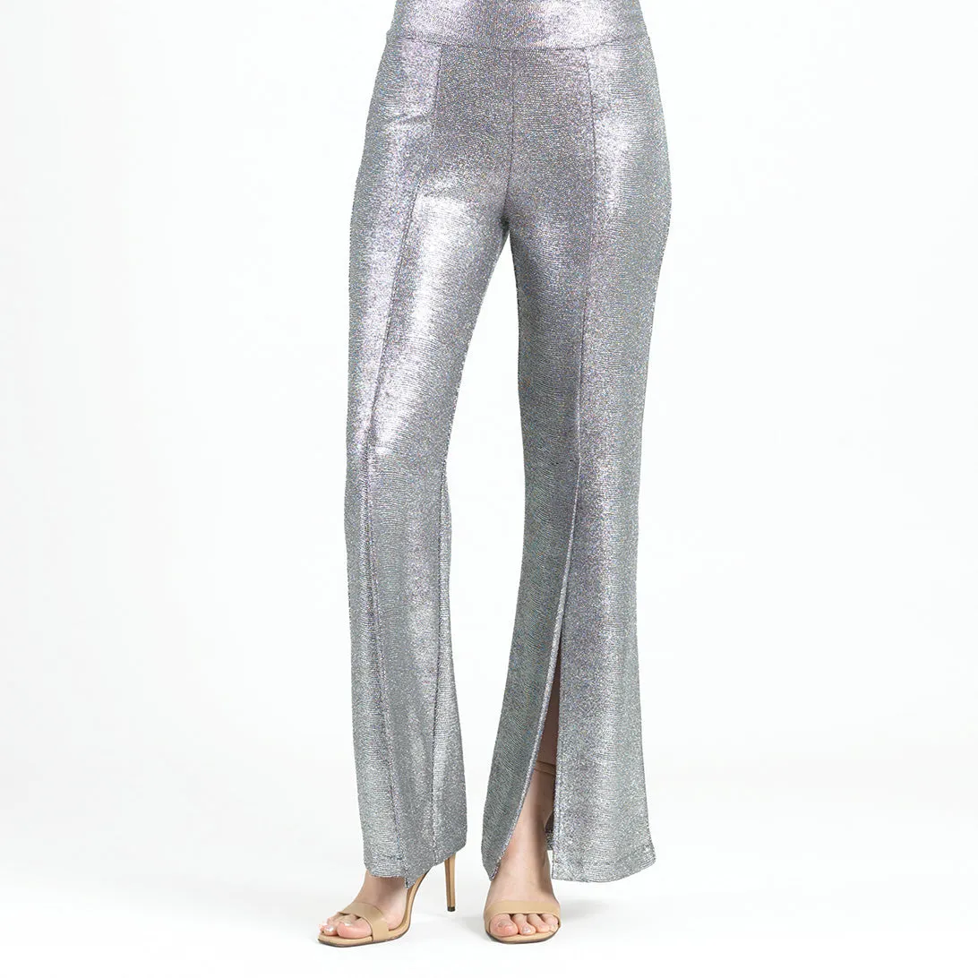 Glitter Foil - Kick Front High Slit Pant - Gunmetal - Limited Sizes!