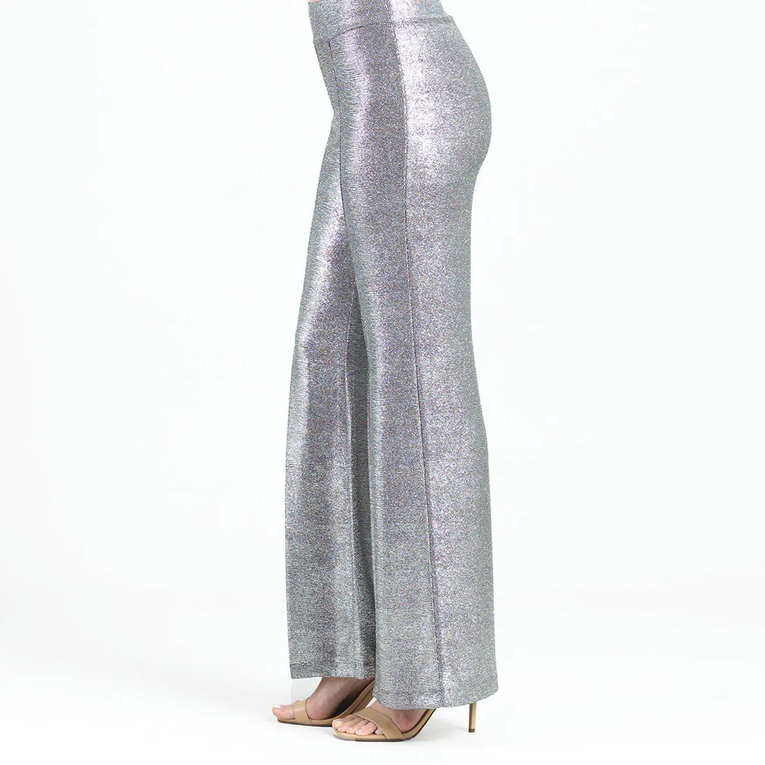 Glitter Foil - Kick Front High Slit Pant - Gunmetal - Limited Sizes!