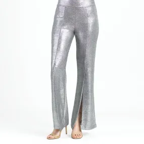Glitter Foil - Kick Front High Slit Pant - Gunmetal - Limited Sizes!