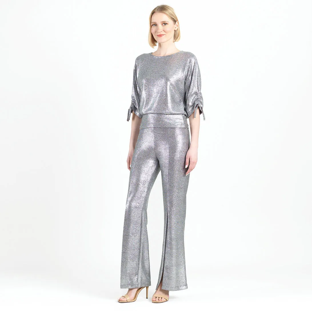 Glitter Foil - Kick Front High Slit Pant - Gunmetal - Limited Sizes!