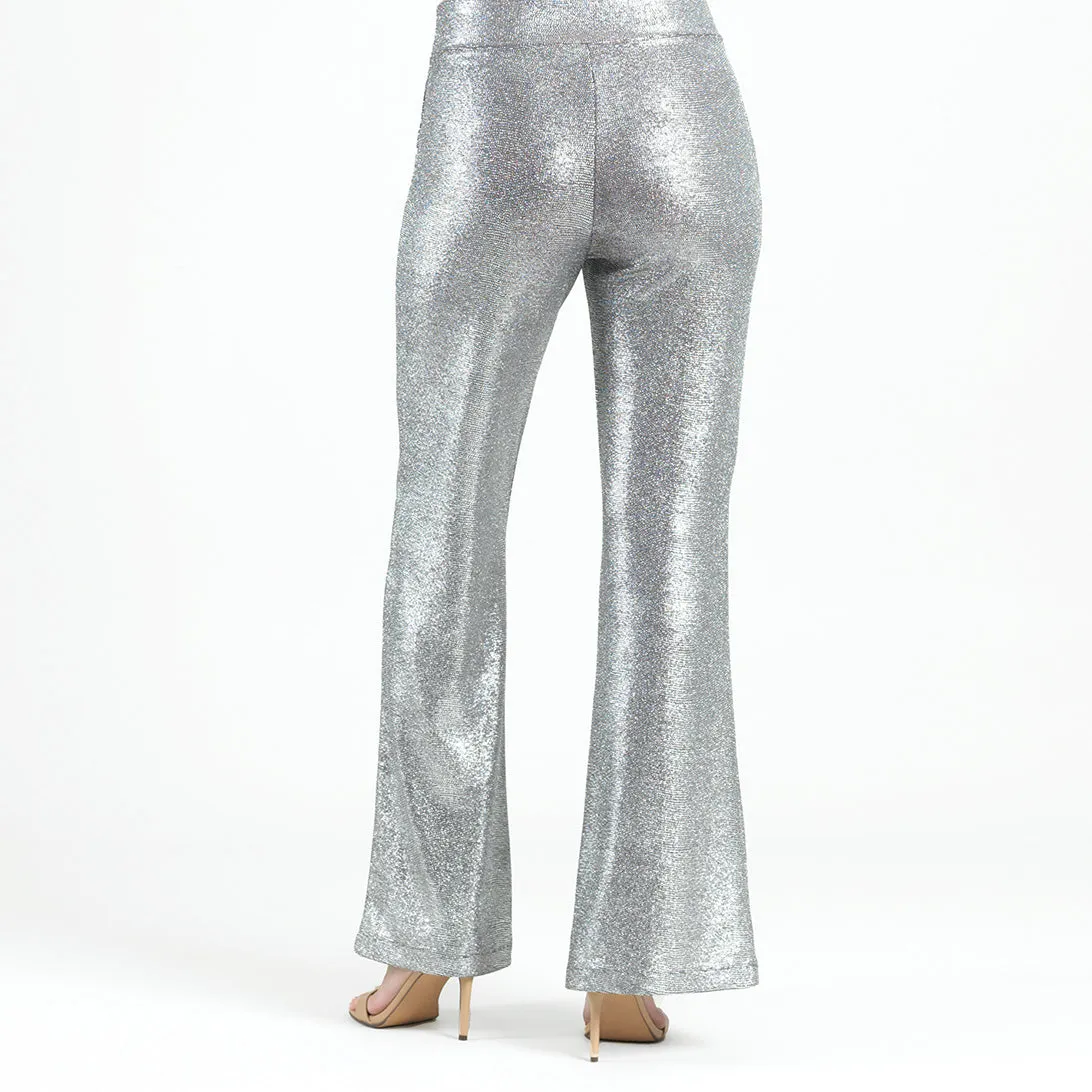 Glitter Foil - Kick Front High Slit Pant - Gunmetal - Limited Sizes!