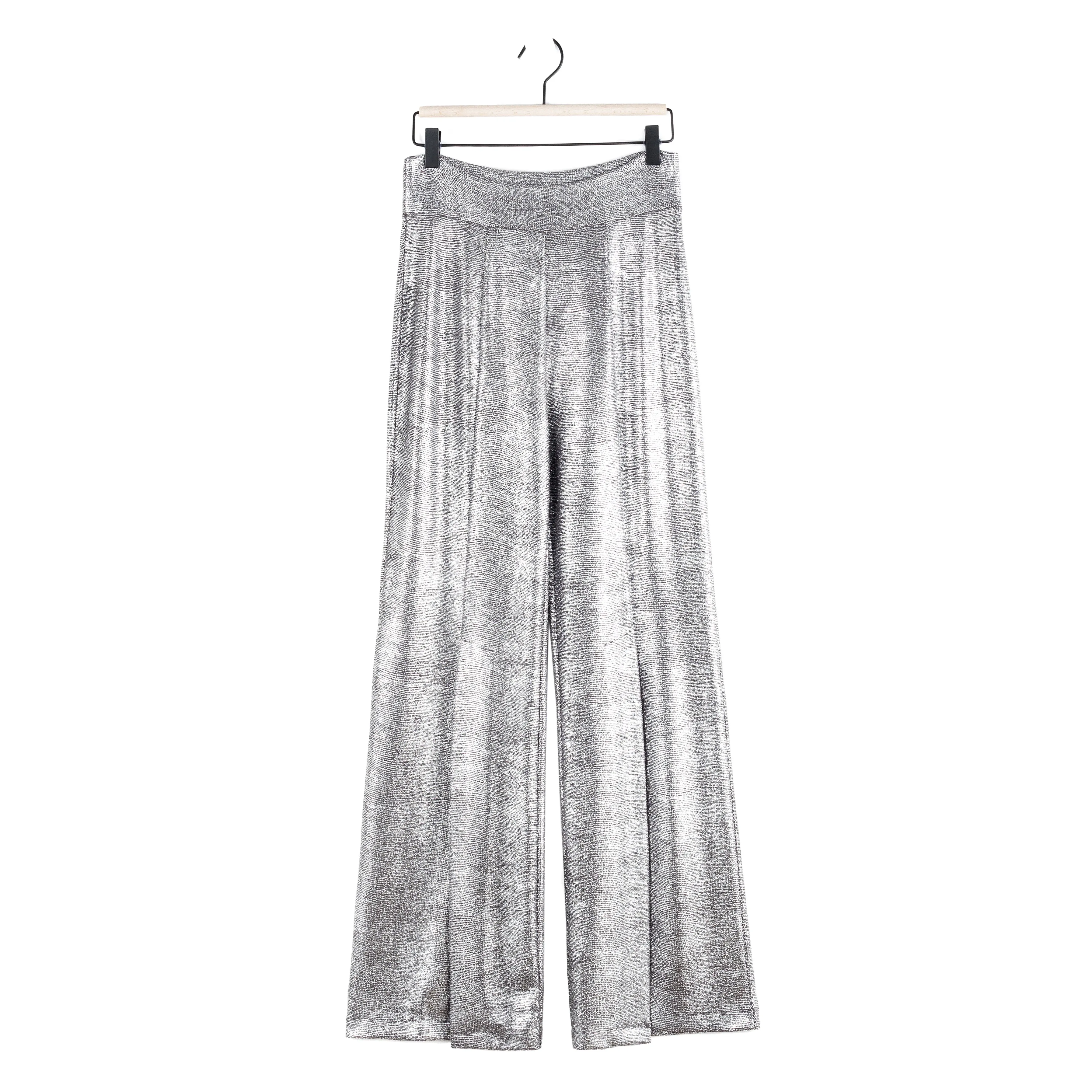 Glitter Foil - Kick Front High Slit Pant - Gunmetal - Limited Sizes!