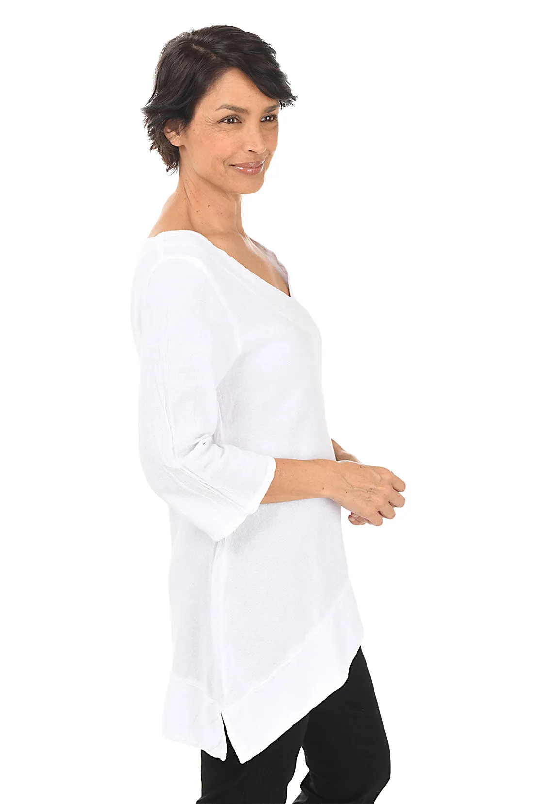 High-Low V-Neck Crinkle Blouse