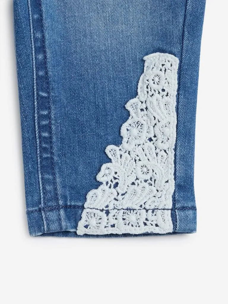 HOP Baby Blue Lace Design Jeggings