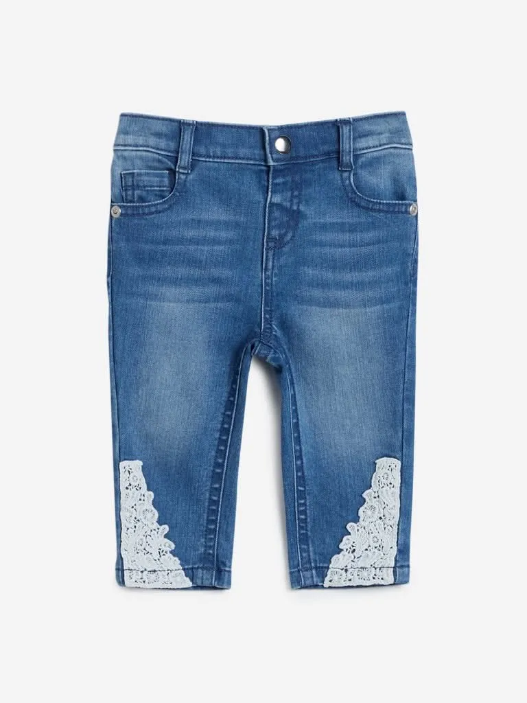 HOP Baby Blue Lace Design Jeggings