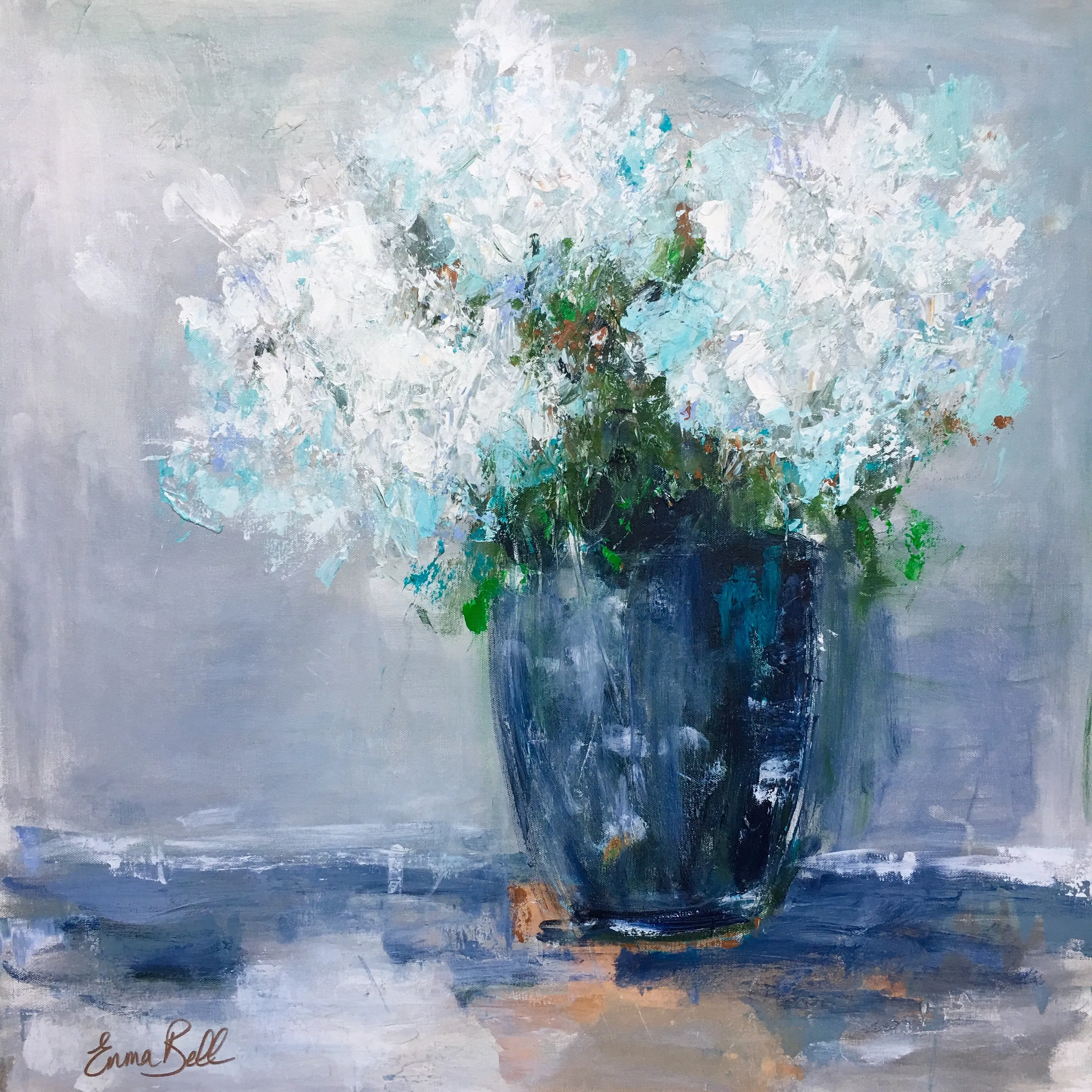 Hydrangeas in a Blue Vase