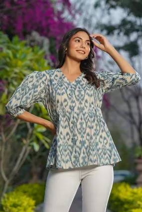 Ikat on Off-white Short Kurti
