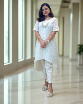 Ivory And Silver High Low Kurta - Set of 2