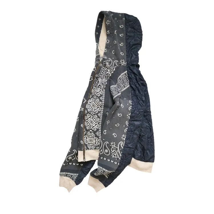 Kapital Half-Quilted Bandana Zip-Up 'Black' Hoodie, black