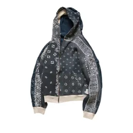 Kapital Half-Quilted Bandana Zip-Up 'Black' Hoodie, black