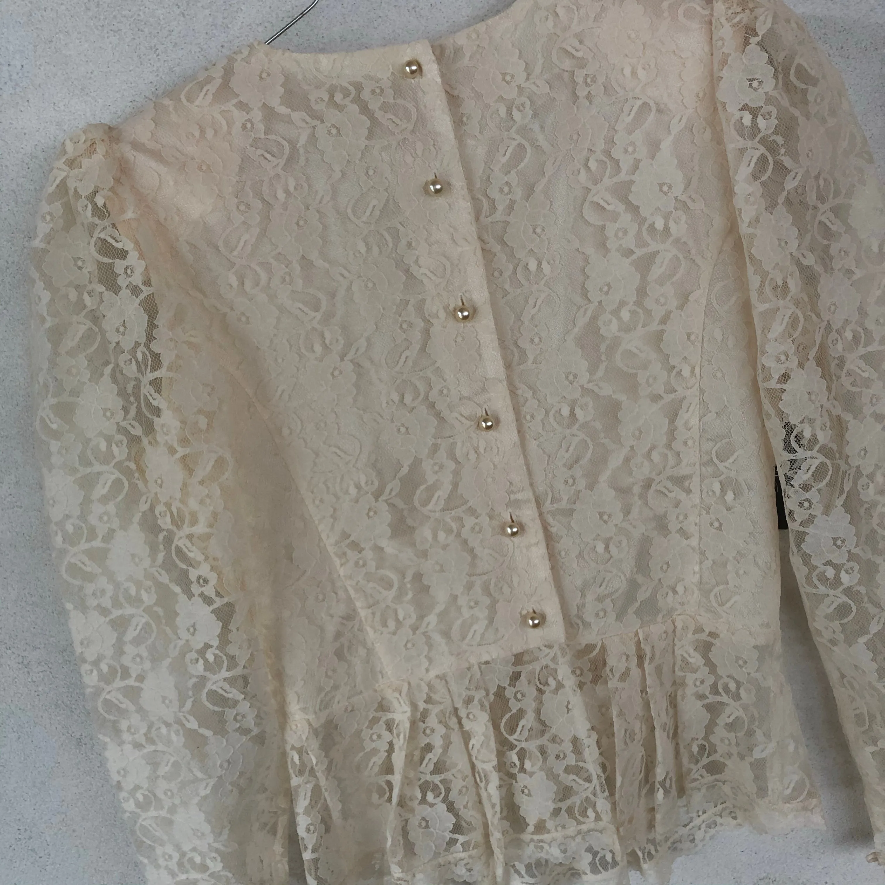 Lace Puff Sleeves Peplum 80s Shirt