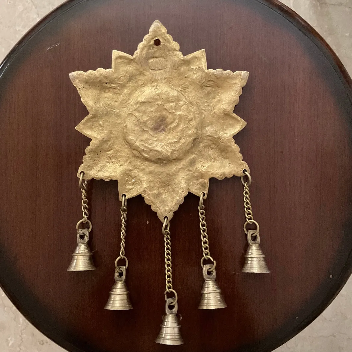 Lakshmi Wall Hanging Bell - Brass Stonework Decor
