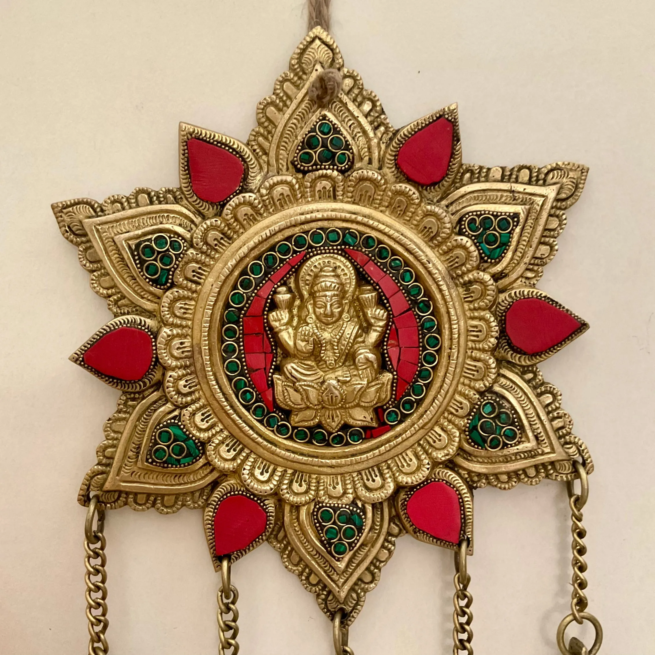 Lakshmi Wall Hanging Bell - Brass Stonework Decor