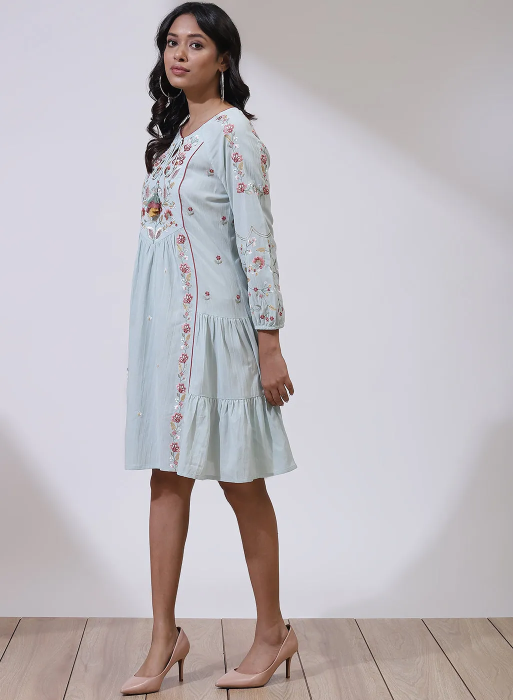 Light Blue Dusk till Dawn Collection Dress With Heavy Embroidery