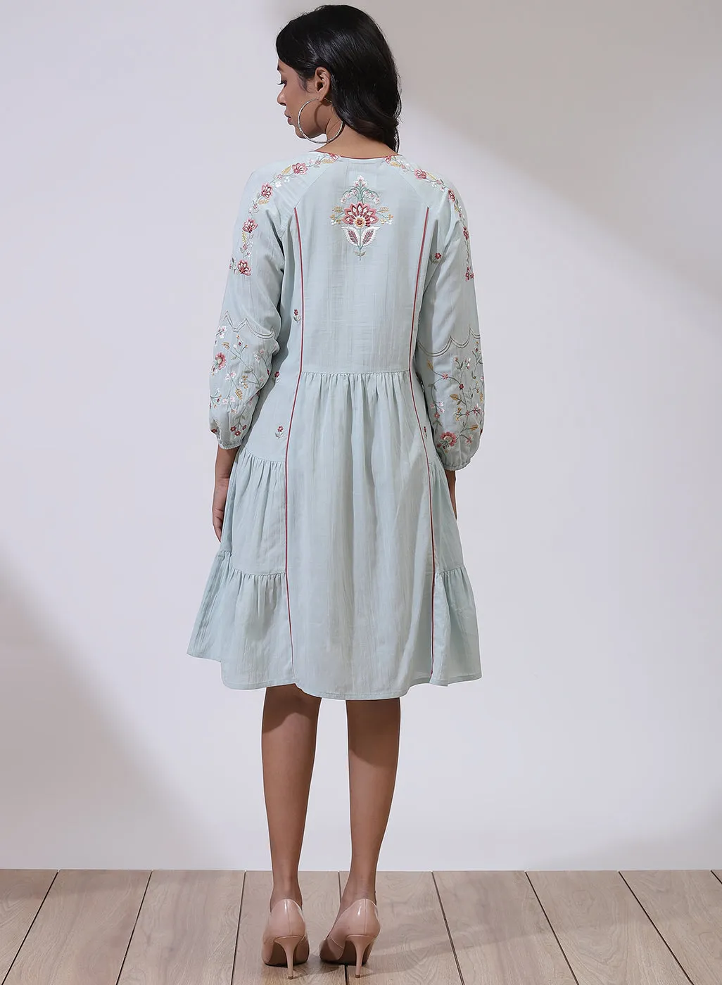Light Blue Dusk till Dawn Collection Dress With Heavy Embroidery