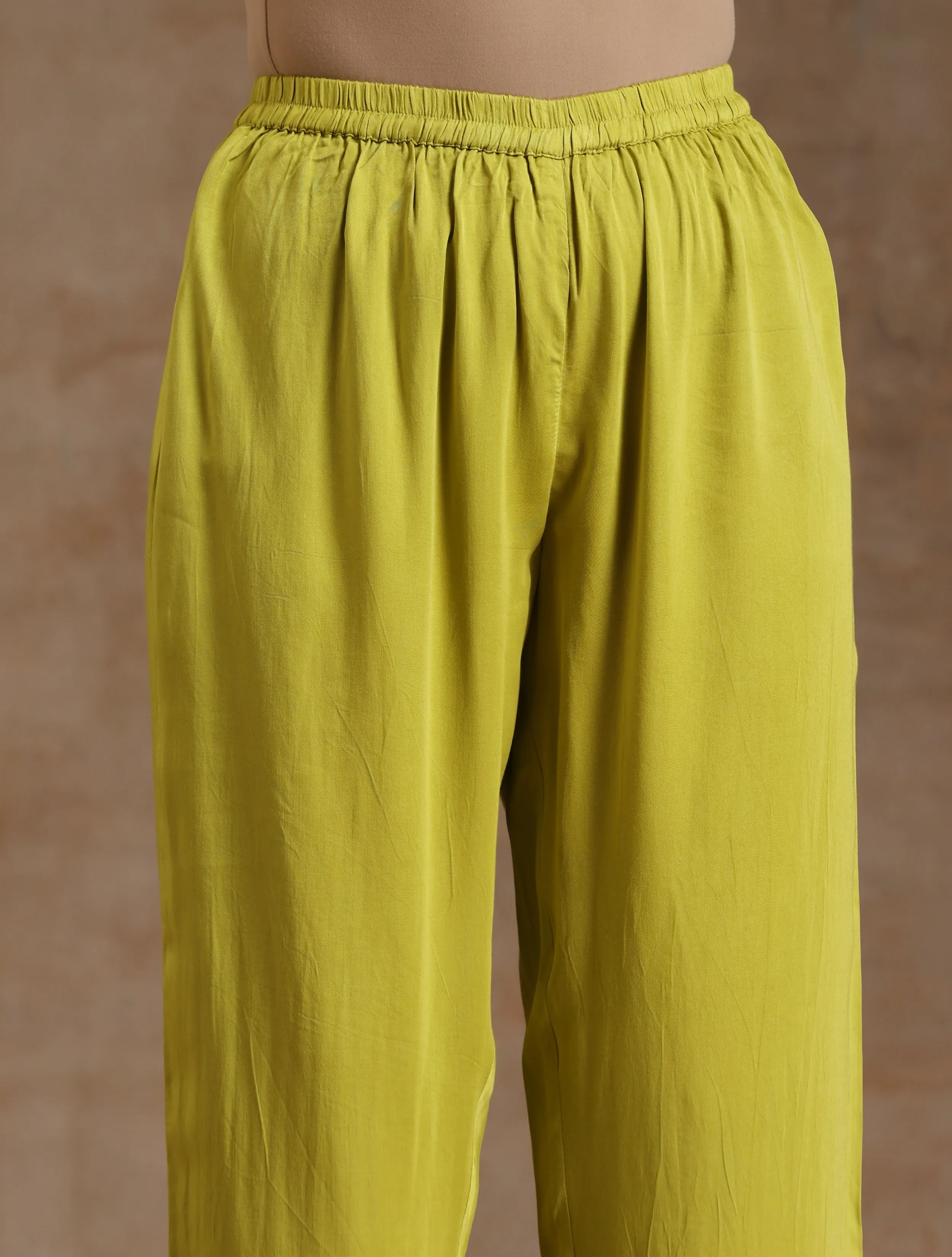 Lime Modal Satin High-Low Relax Kurta Set