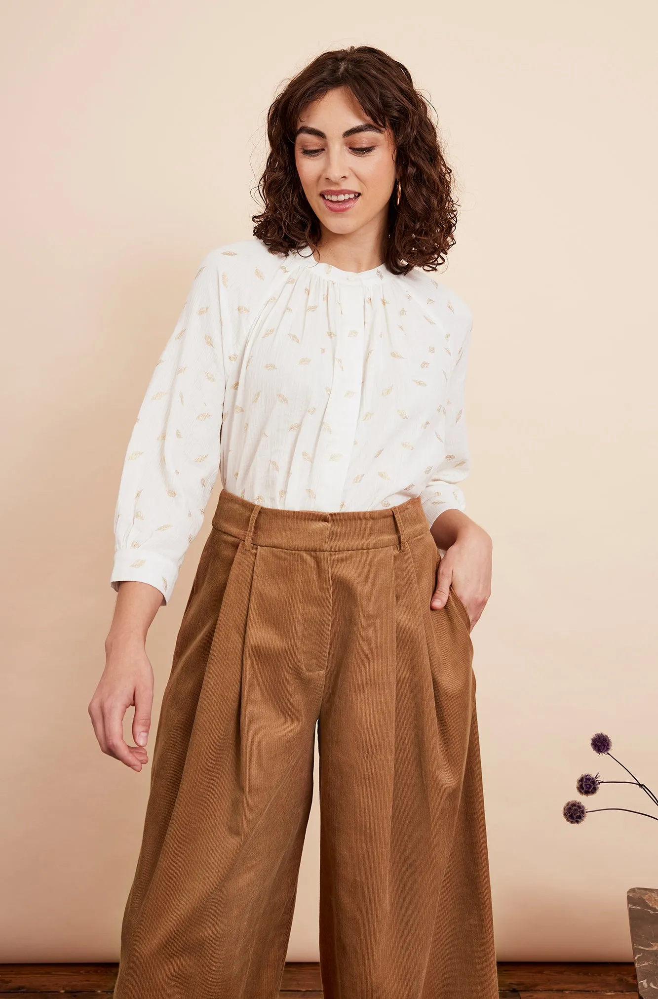 Mabel Needlecord Biscuit Trouser