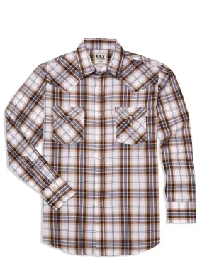 Men's Ely Cattleman Long Sleeve Textured Plaid Western Snap Shirt- Blue & Brown