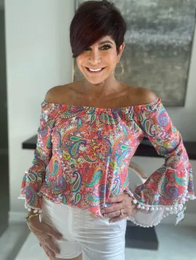 Michelle Paisley Bell Sleeve Top