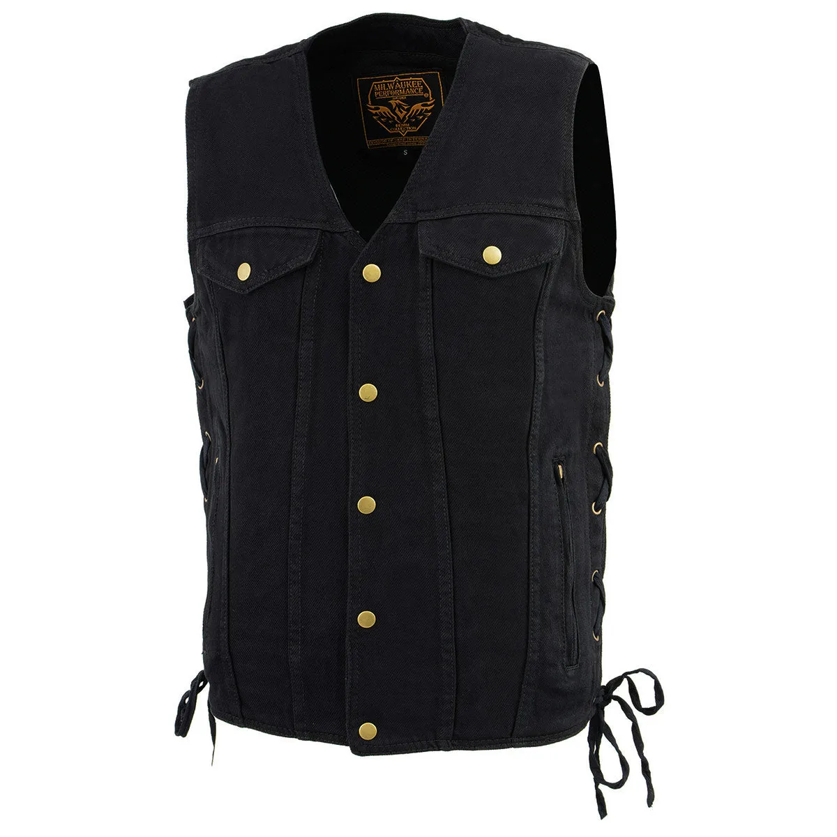 Milwaukee Leather DM1360 Men's Black Side Lace Denim Vest with Chest Pockets