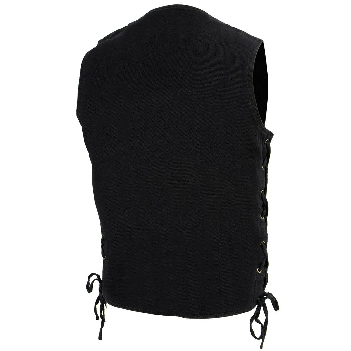 Milwaukee Leather DM1360 Men's Black Side Lace Denim Vest with Chest Pockets