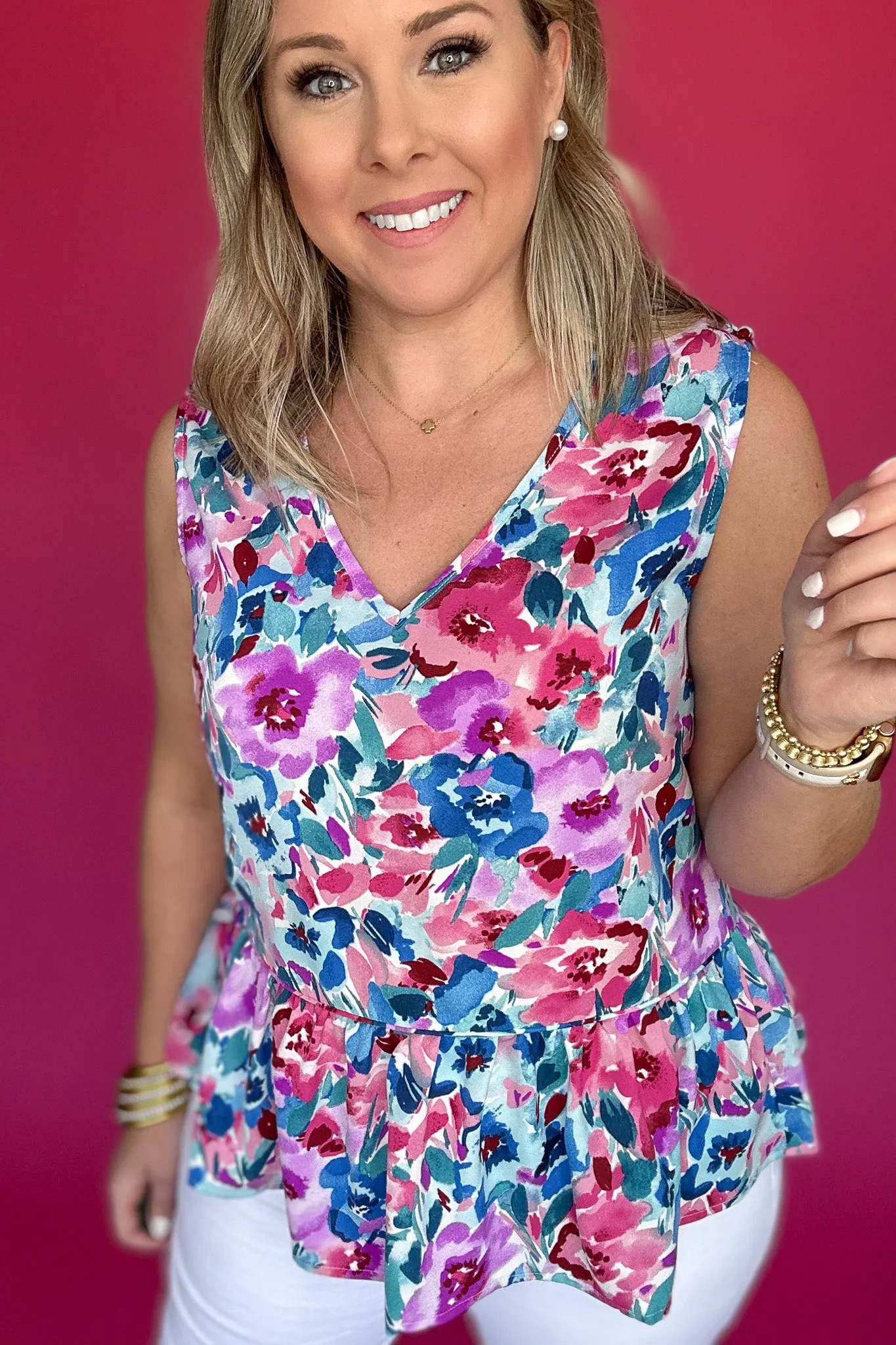 Molly Bracken: Peplum Tank - Purple Clemence