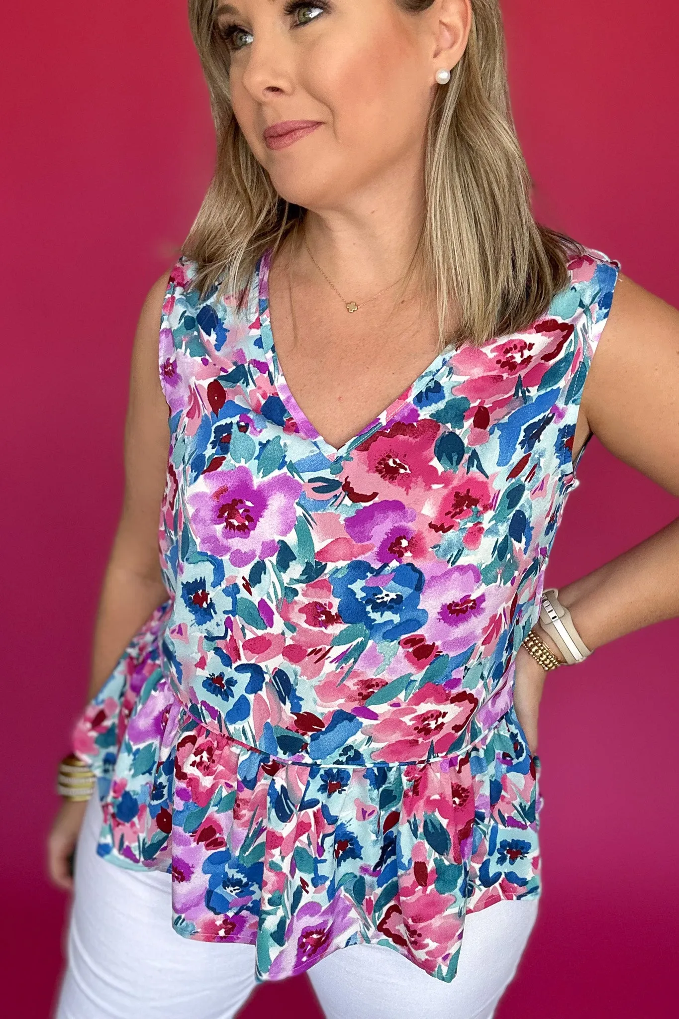 Molly Bracken: Peplum Tank - Purple Clemence