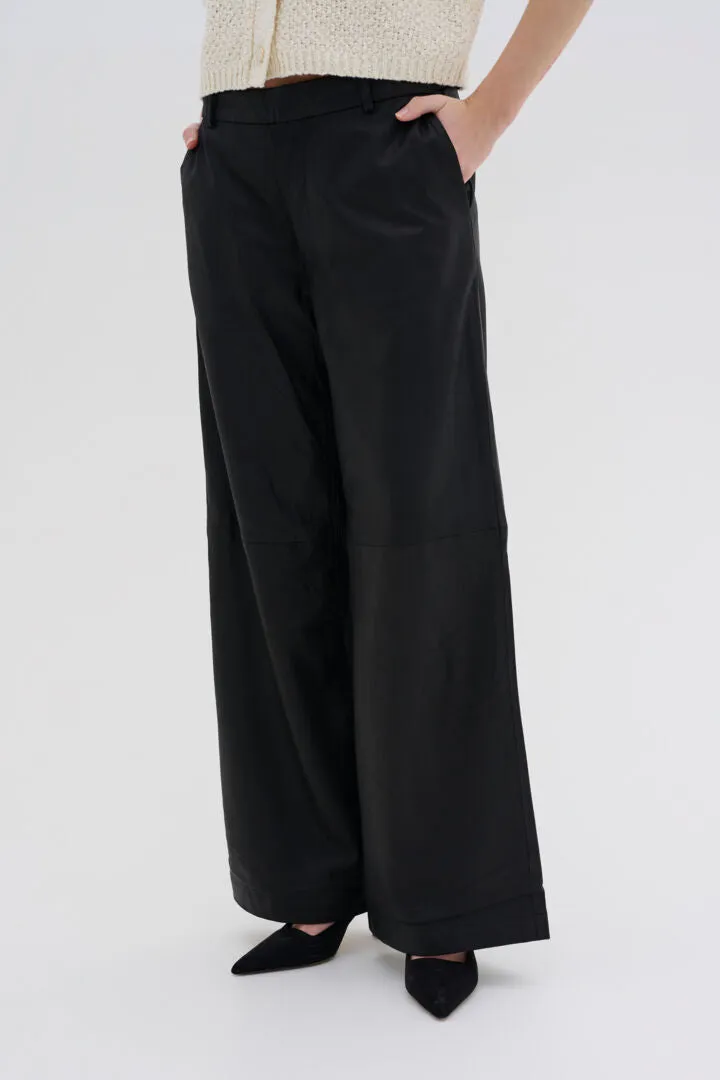 My Essential Wardrobe Gitta Wide Leather Pant in Black