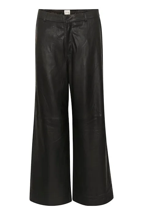 My Essential Wardrobe Gitta Wide Leather Pant in Black