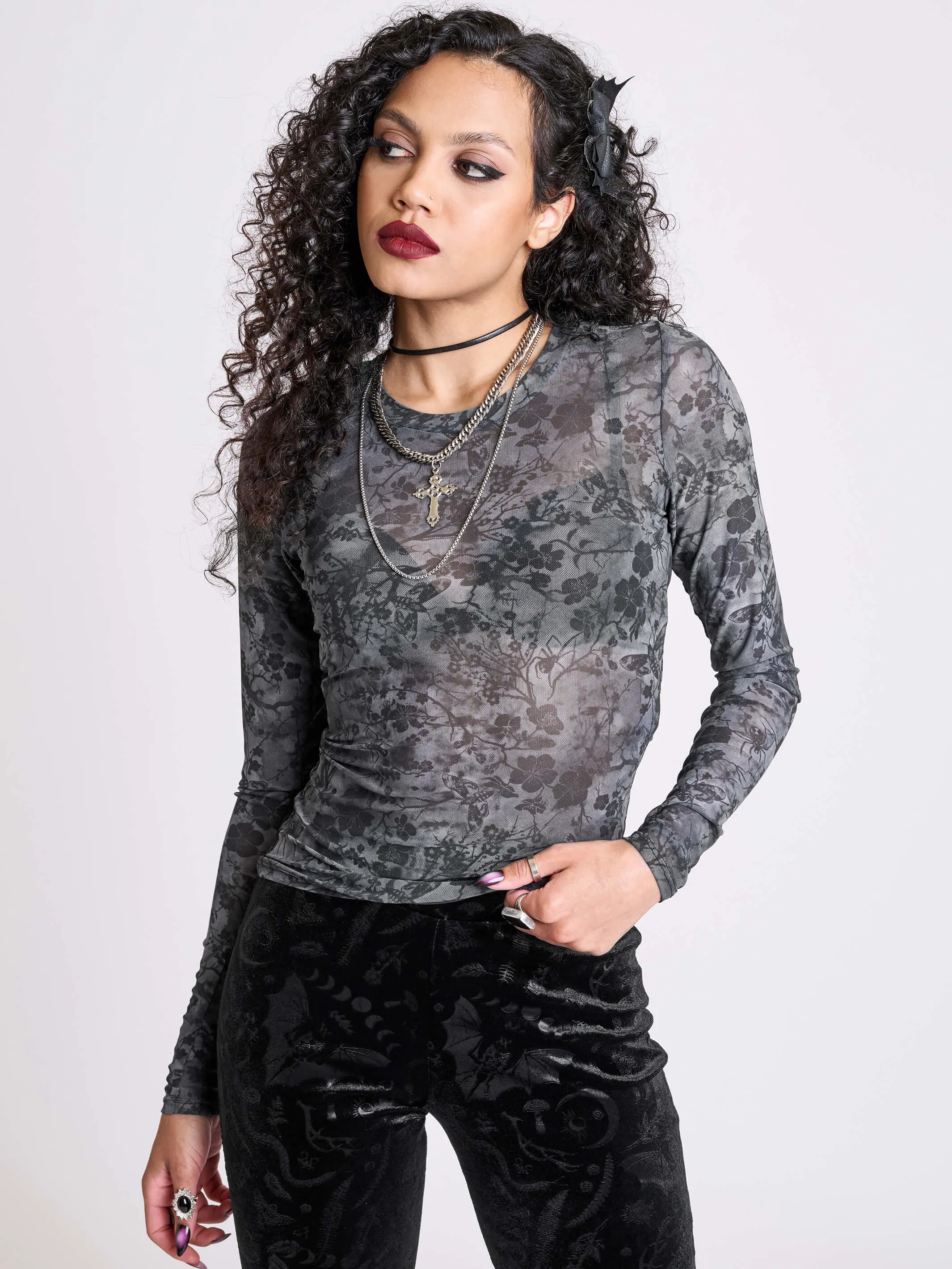 Night Blossom Mesh Top