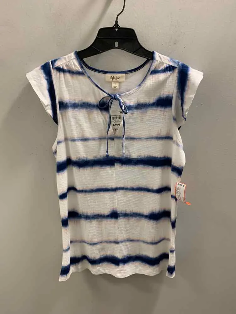 NWT STYLE & CO Tops Size S BLU/WHT TIE DYE/STRIPE CAP SLEEVE TOP
