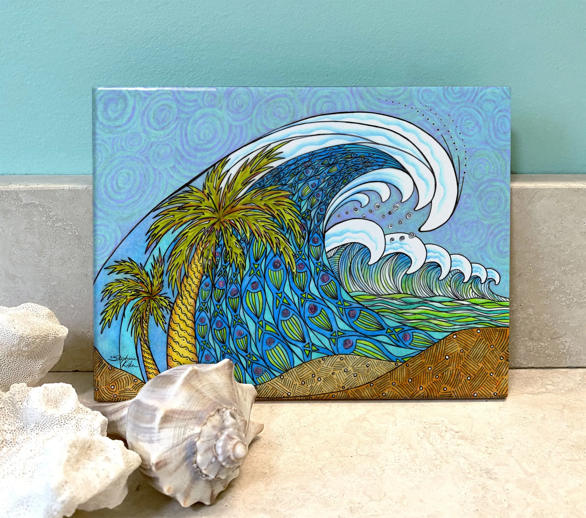 Palm Trees and Waves Ceramic Tile