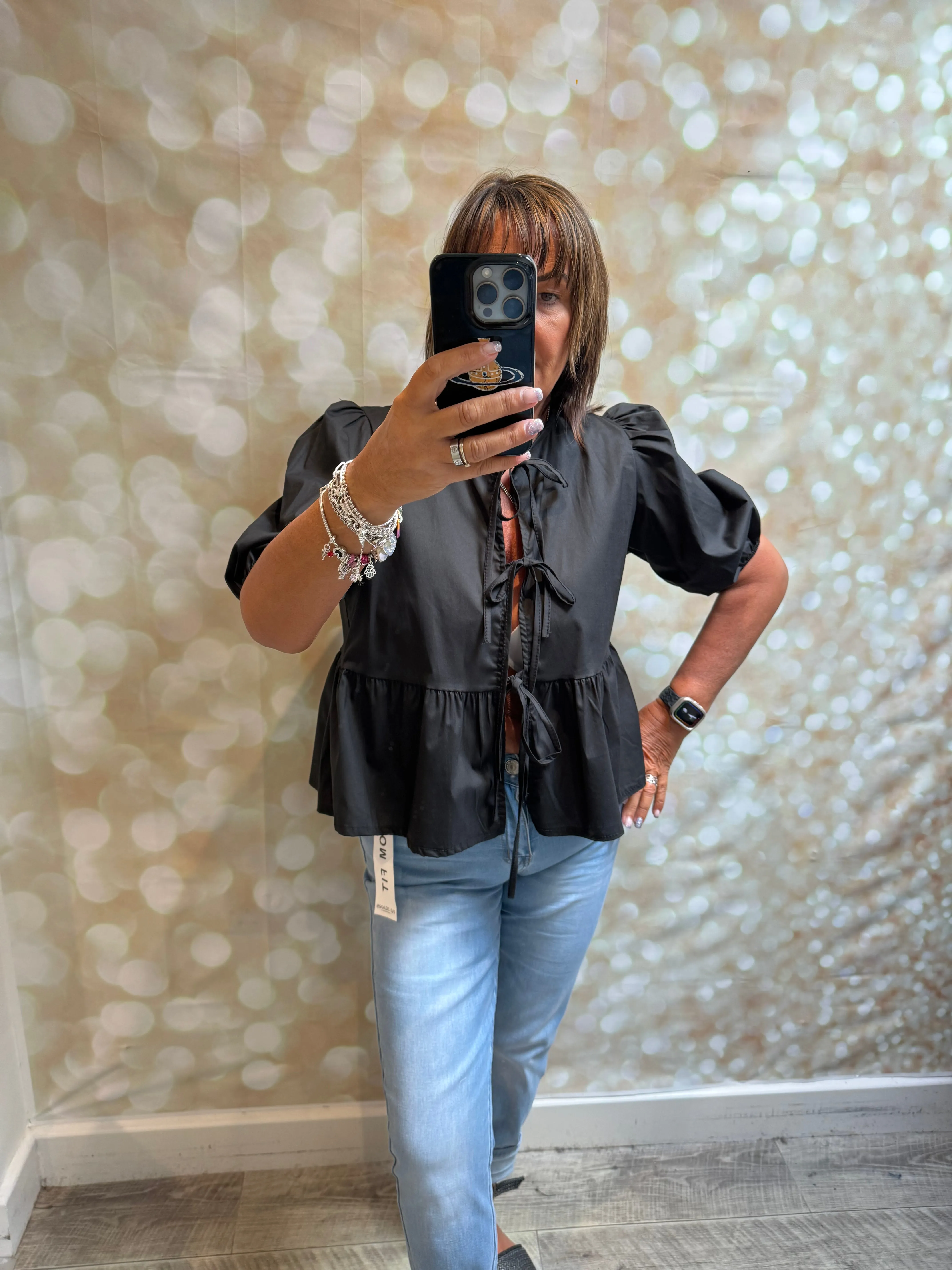 Peplum Tie Front Top