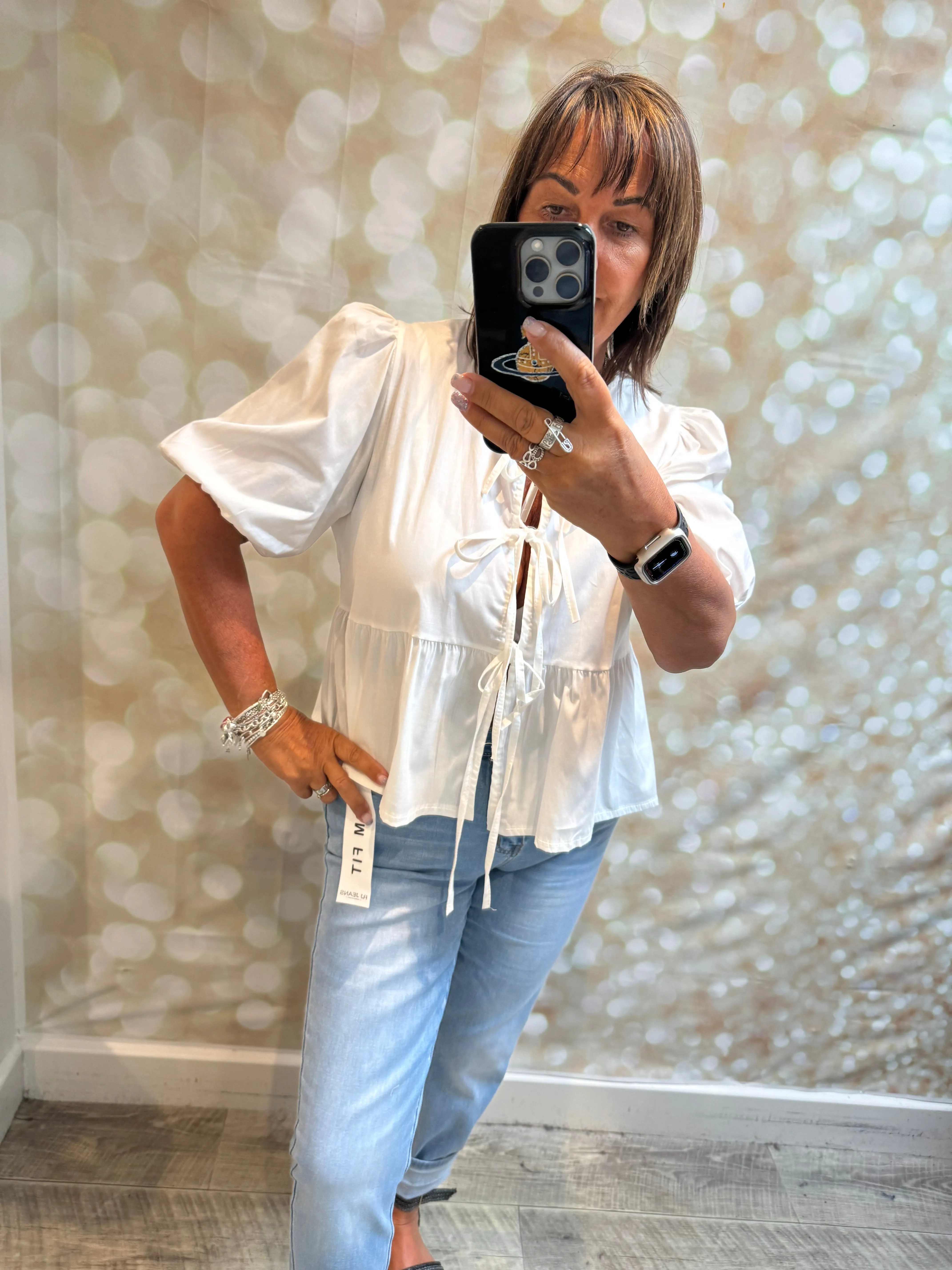 Peplum Tie Front Top