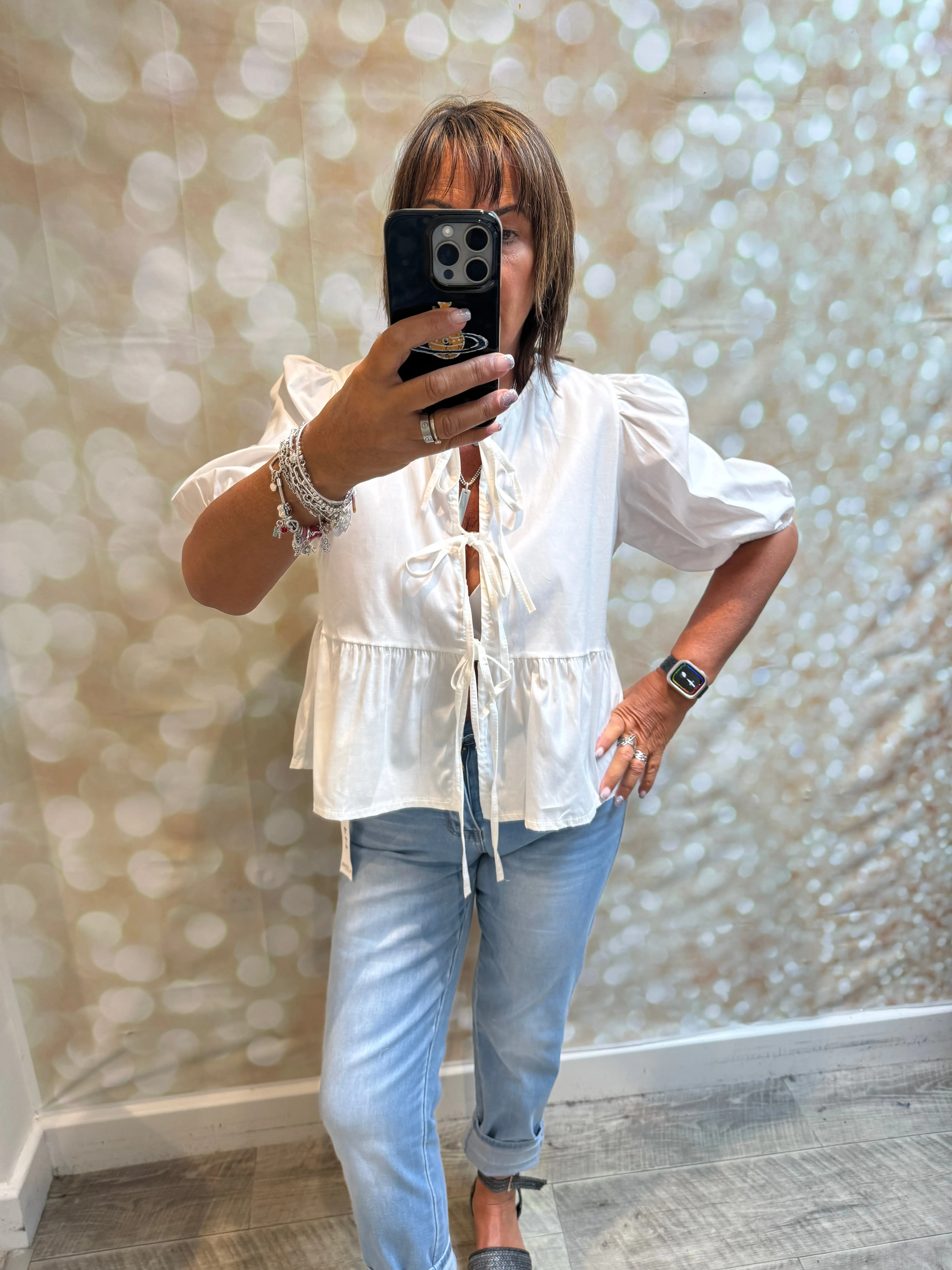 Peplum Tie Front Top