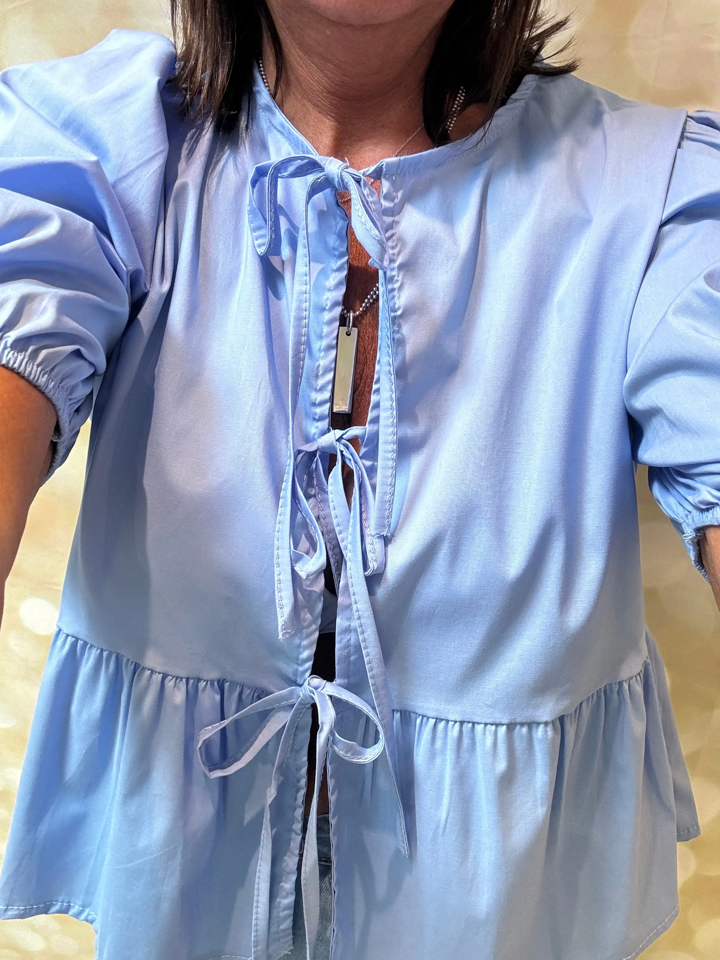 Peplum Tie Front Top