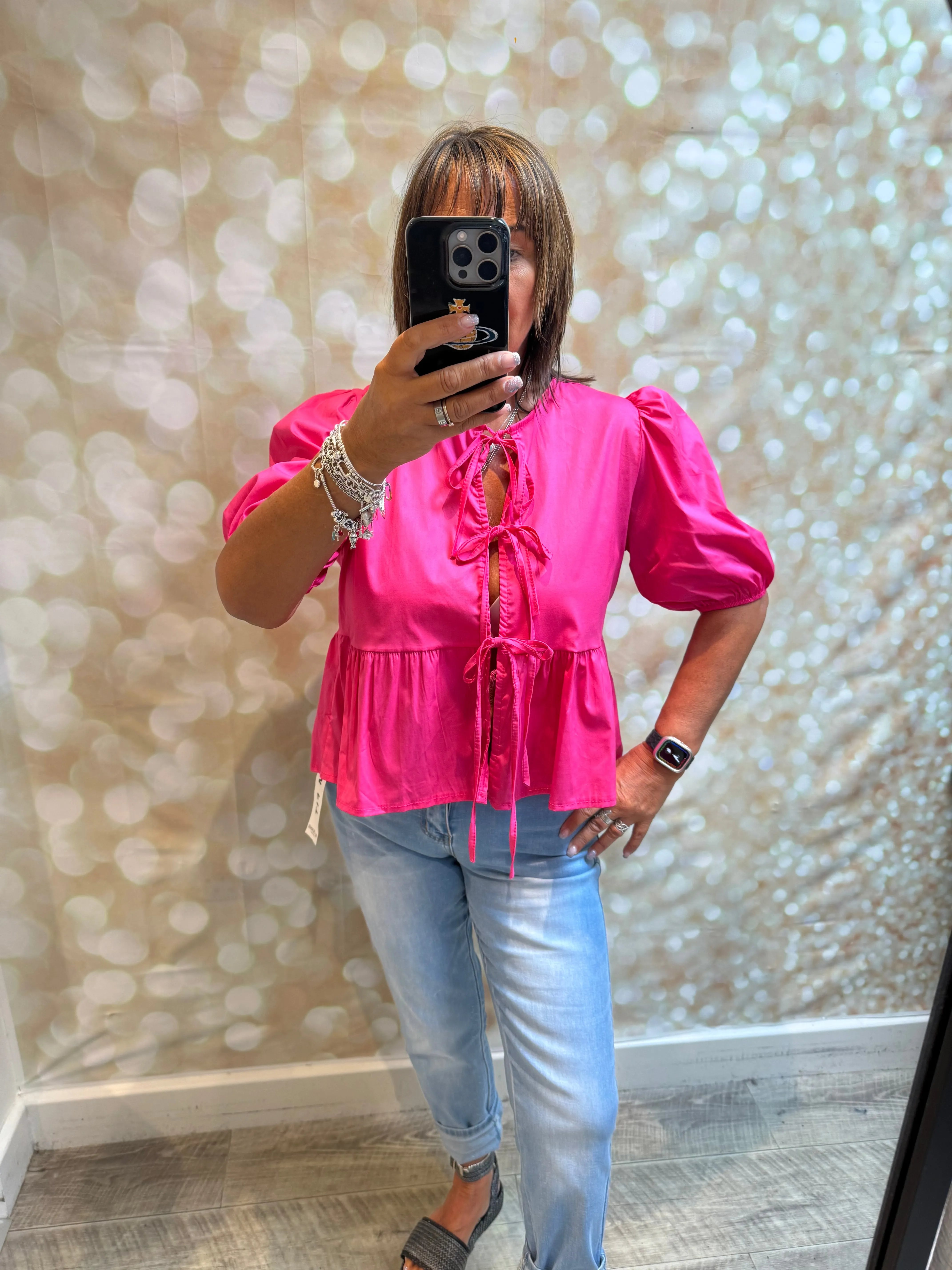 Peplum Tie Front Top