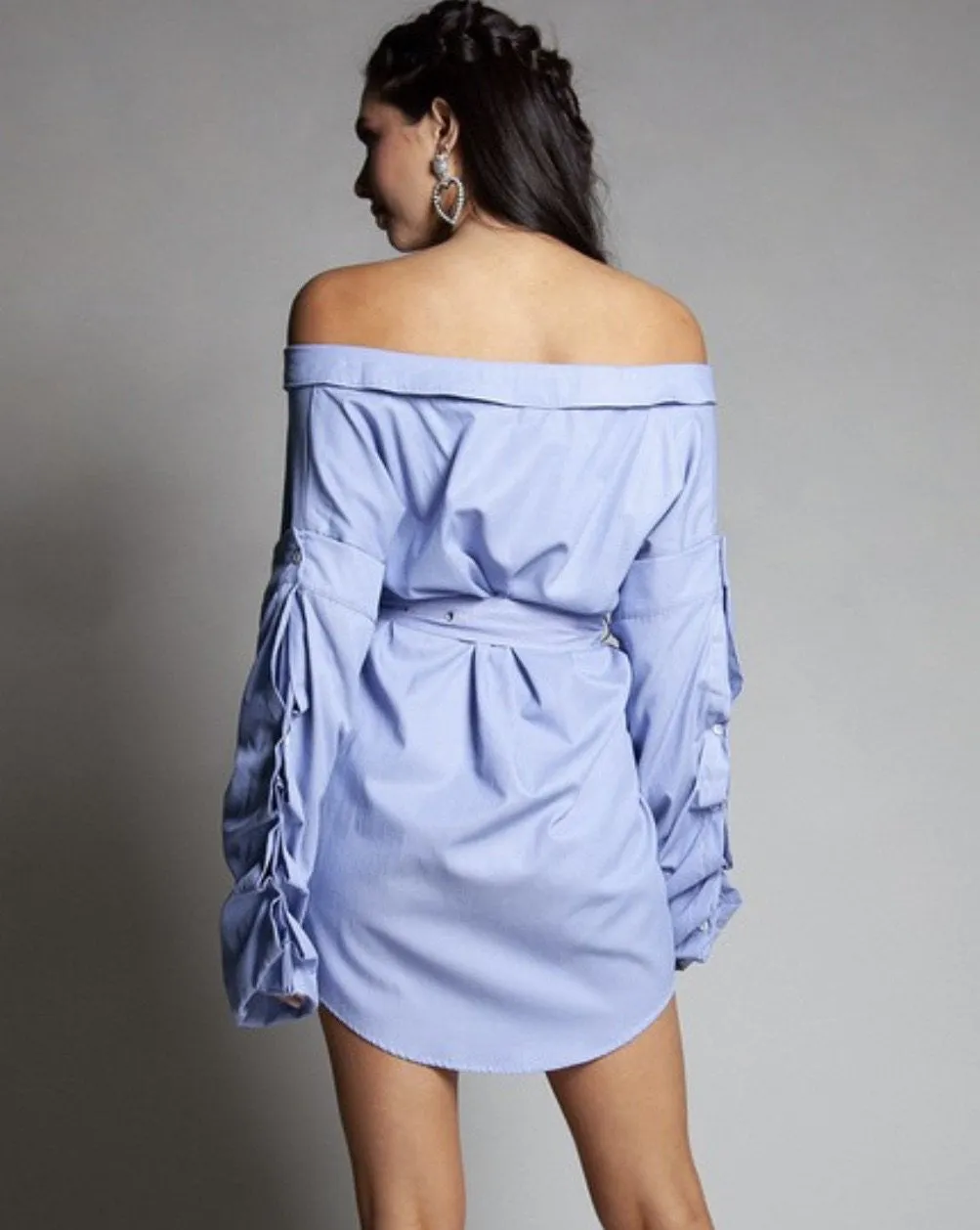 Pinstripe Off Shoulder Shirt Dress
