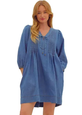 PINTUCK DENIM DRESS
