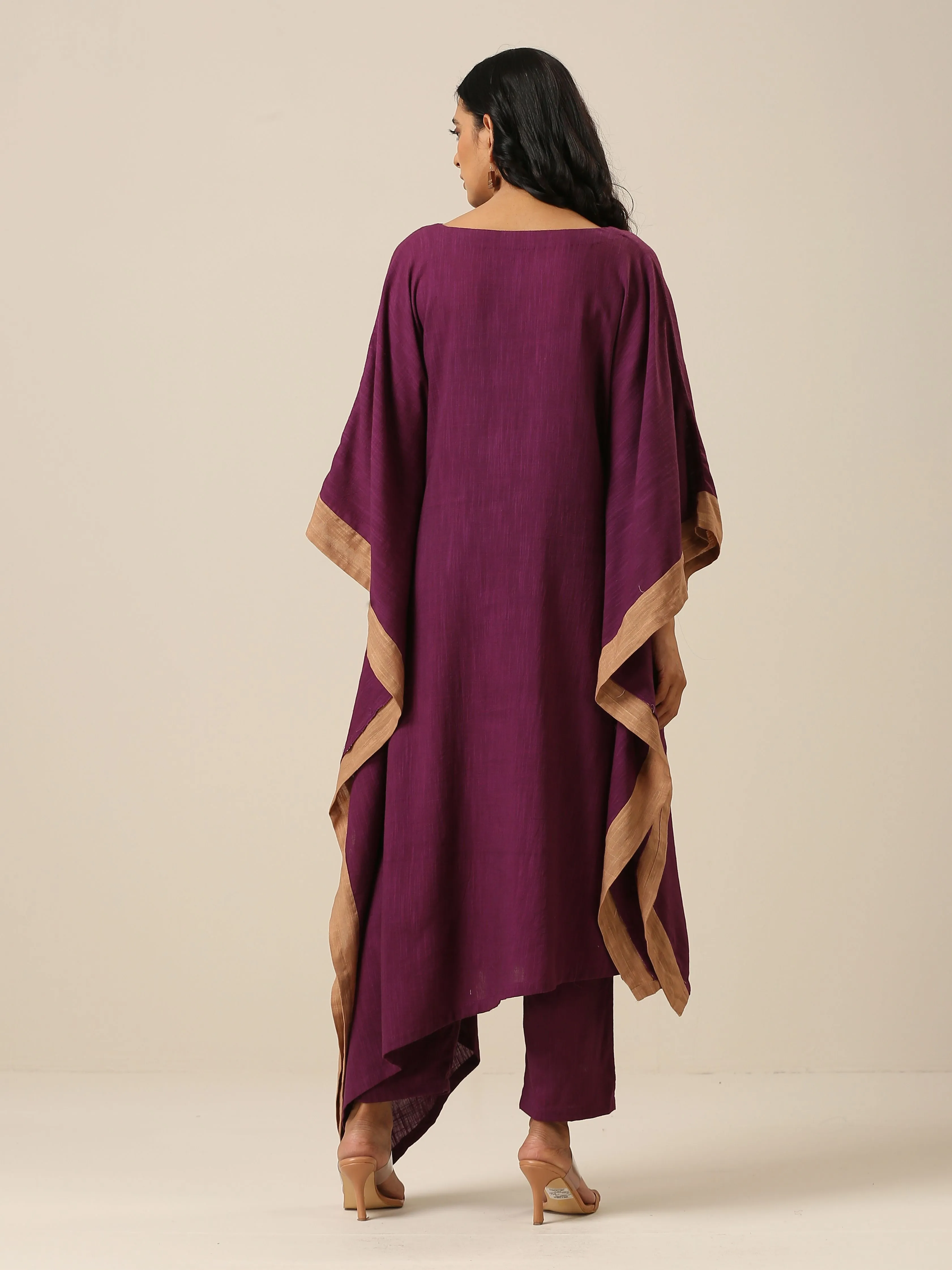 Plum Purple Slub Texture High Low Kaftan Pant Set
