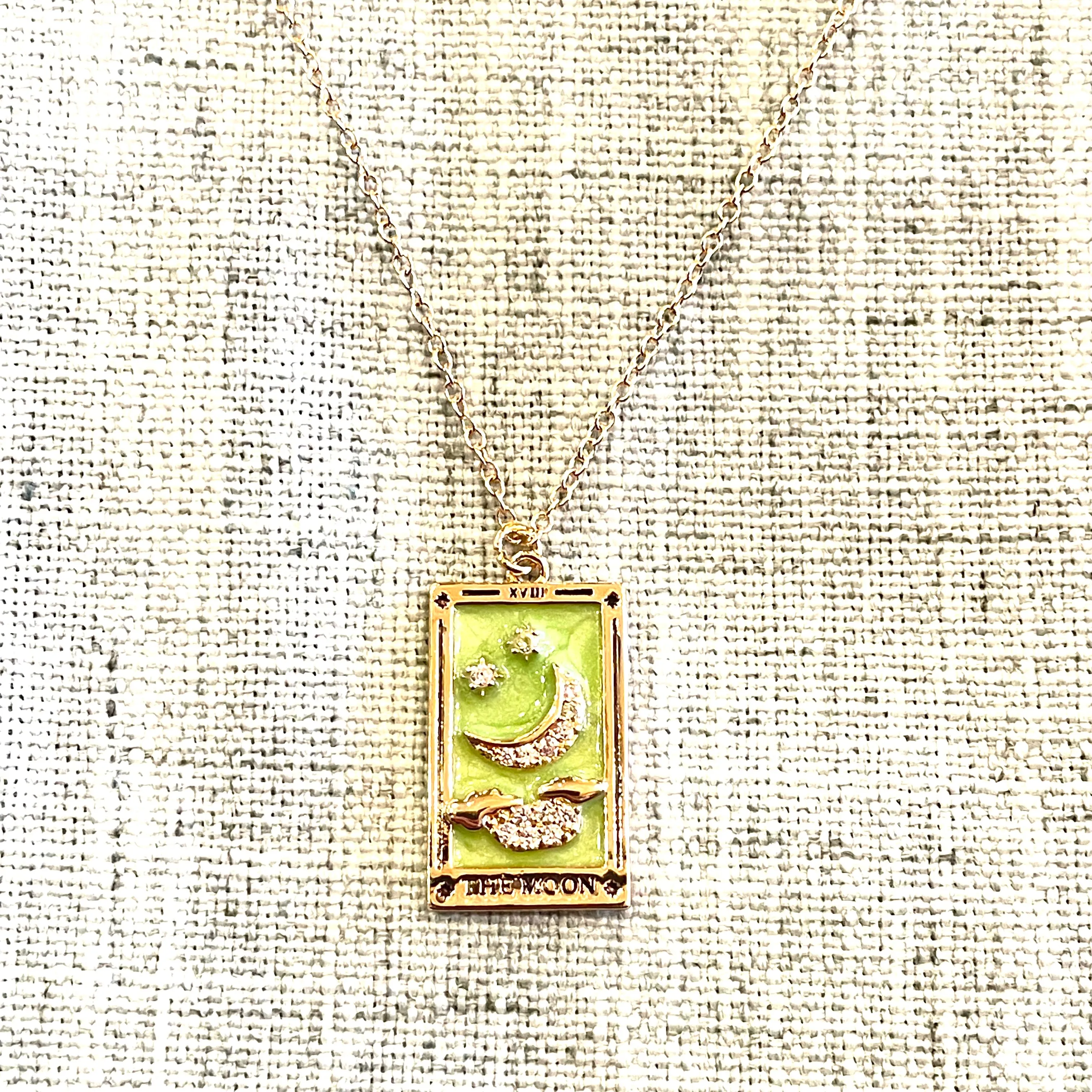 "The Moon" Rhinestone and Enamel Detail Tarot Card Necklace