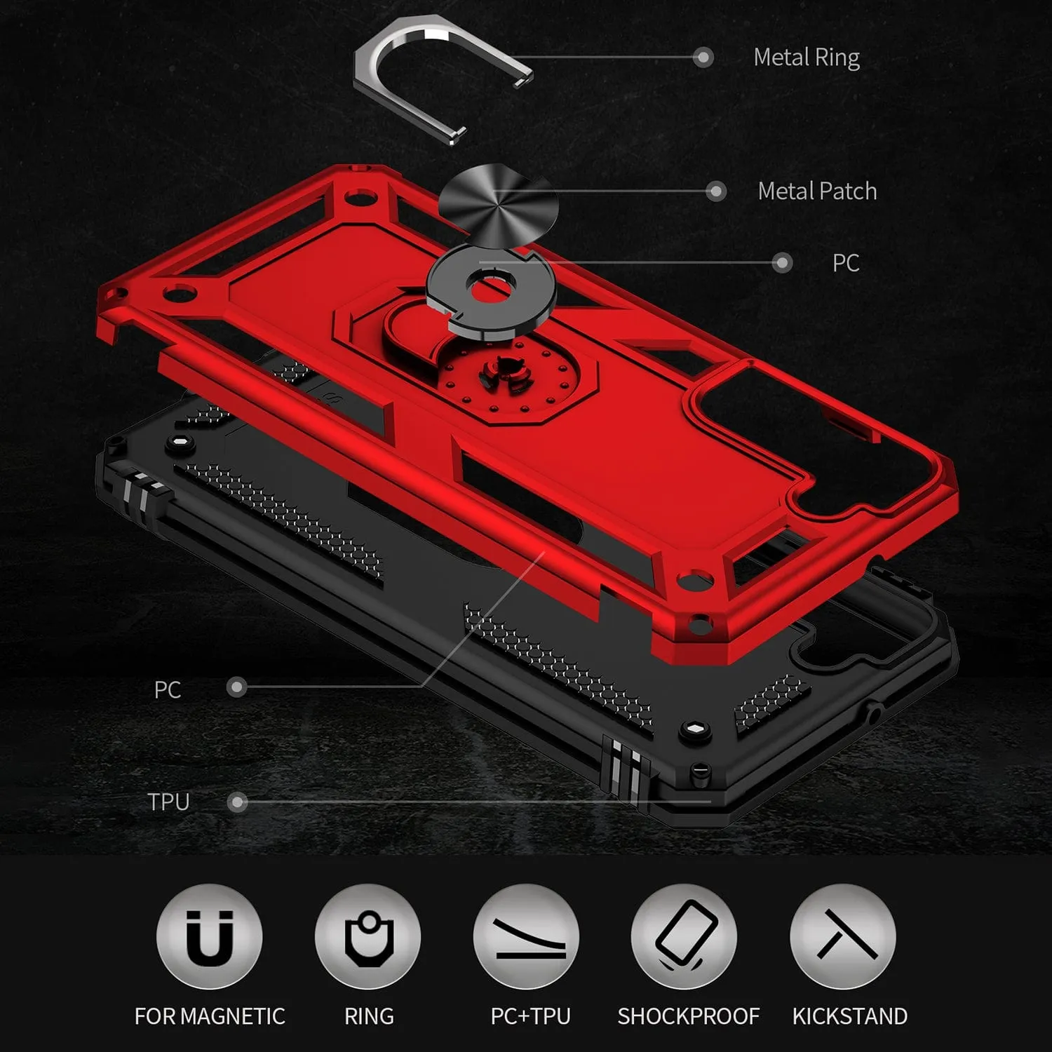Red Military Kickstand Series Case with Belt Clip - Samsung Galaxy S22 Plus
