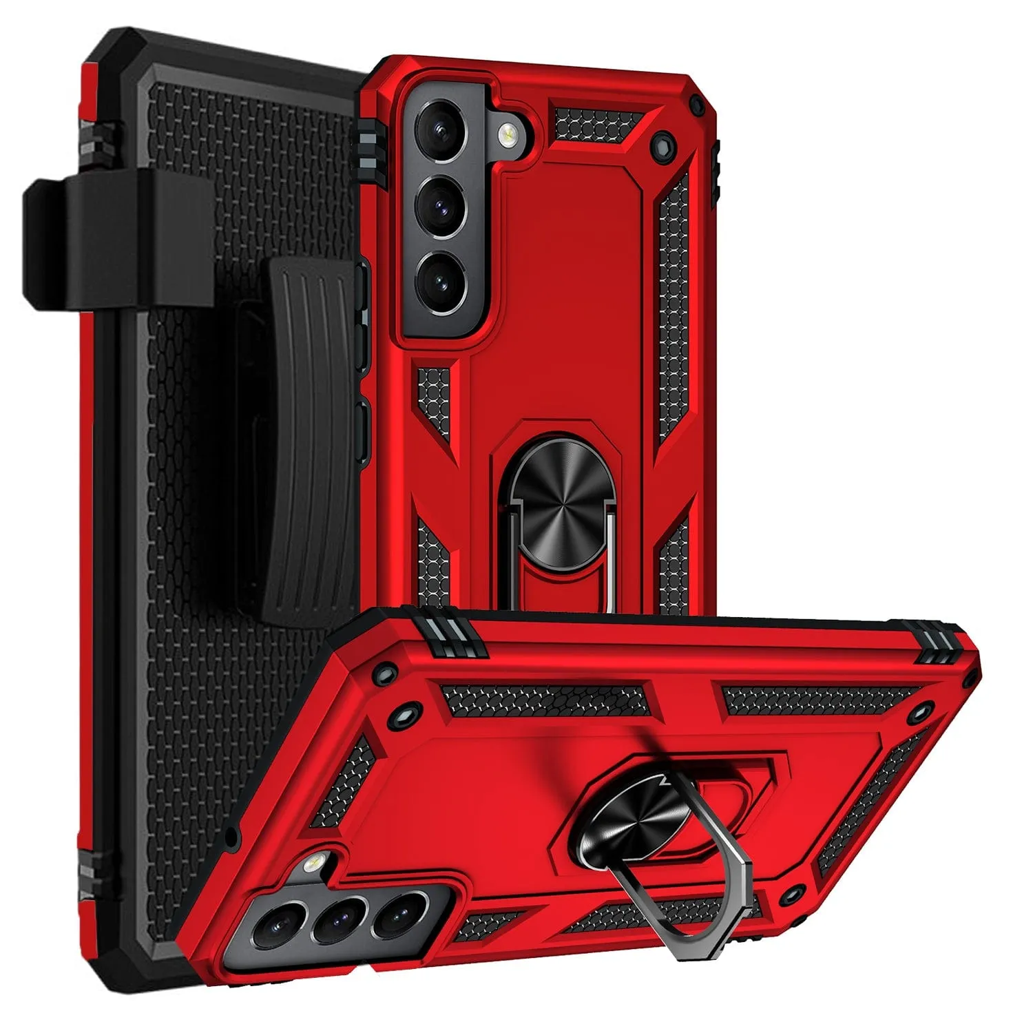 Red Military Kickstand Series Case with Belt Clip - Samsung Galaxy S22 Plus