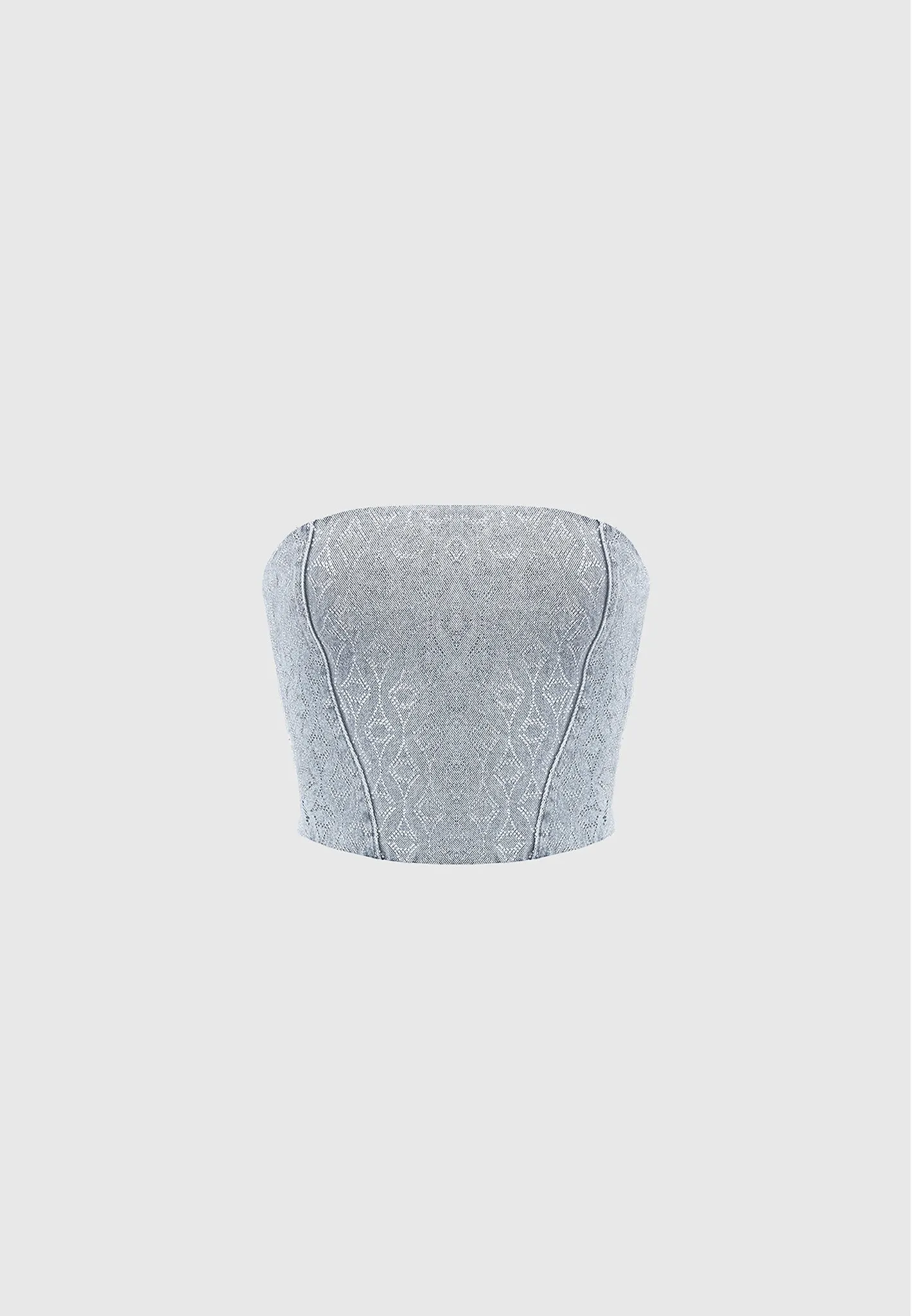 Rhinestone Eiffel Denim Bandeau Corset Top - Mid Blue