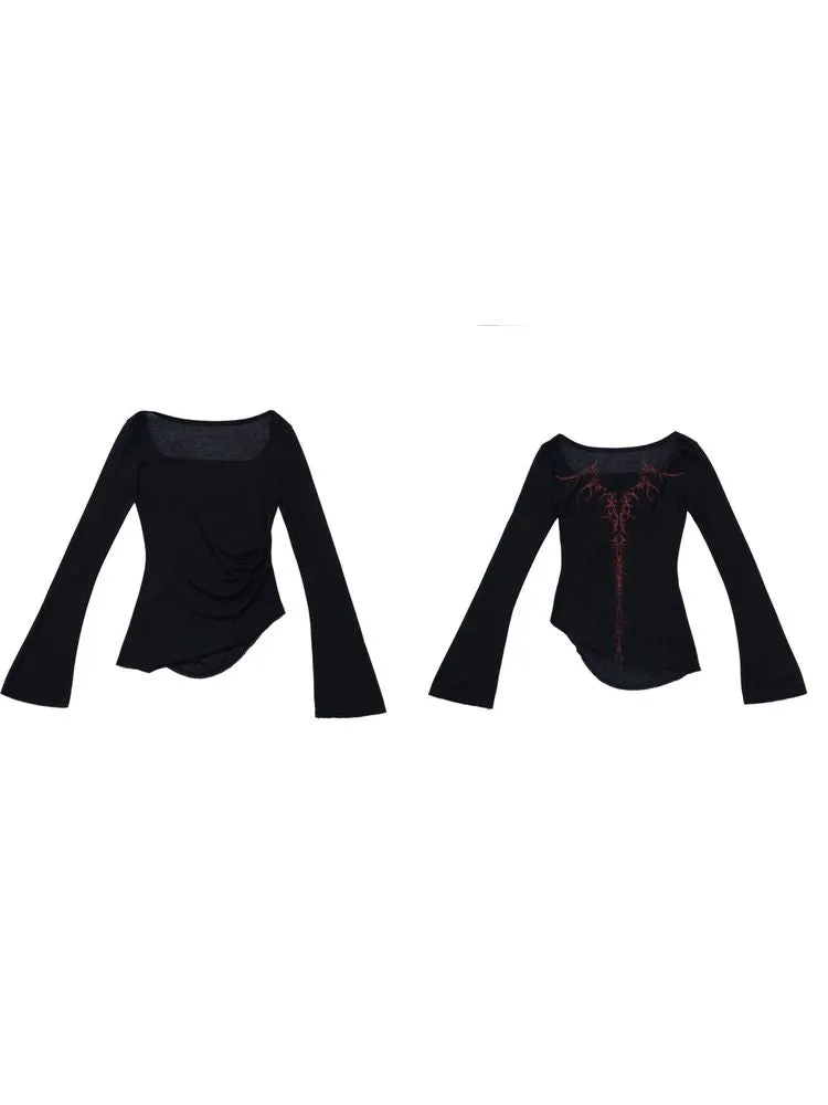 Round neck bell sleeve top【s0000001991】